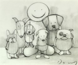 Wall of Love Dogs (Sketch) by Doug Hyde - Original Drawing on Mounted Paper sized 7x6 inches. Available from Whitewall Galleries
